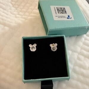 Mickey Mouse Silver Stud Earrings with Crystal Accents